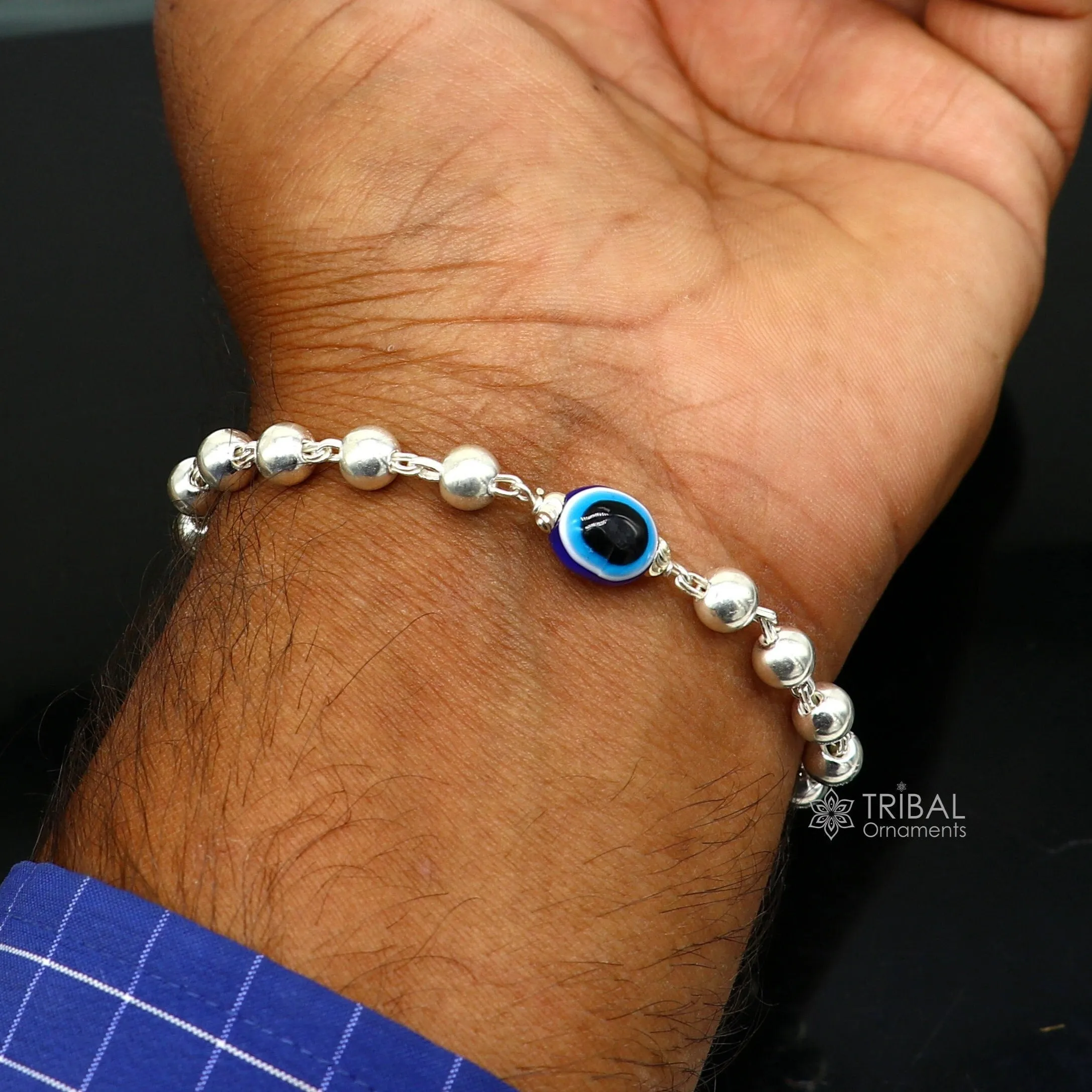 925 sterling silver handmade silver beaded evil eye bracelet, amazing stylish unisex cultural trendy bracelet all sizes jewelry sbr463