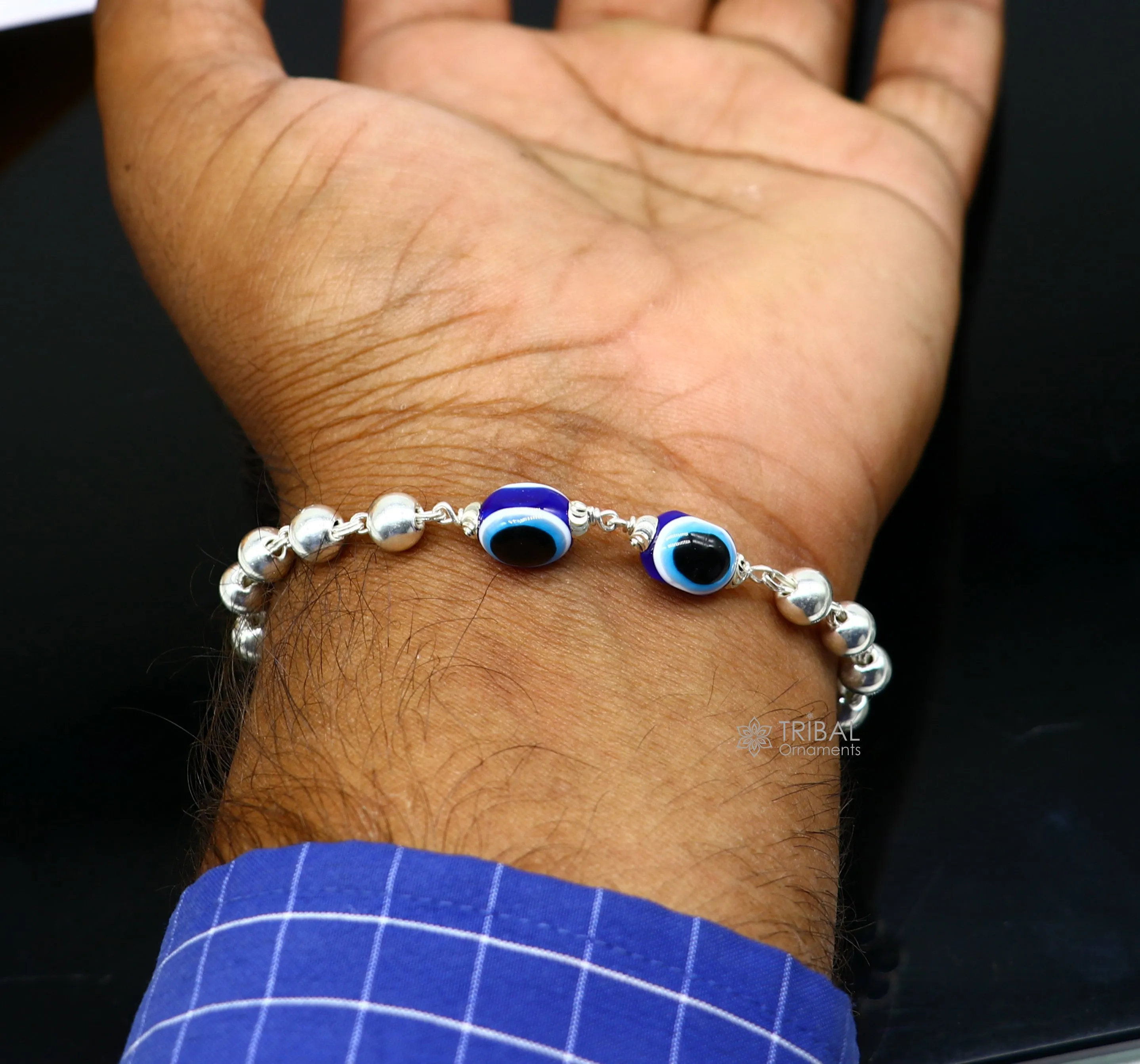 925 sterling silver handmade silver beaded evil eye bracelet, amazing stylish unisex cultural trendy bracelet all sizes jewelry sbr464