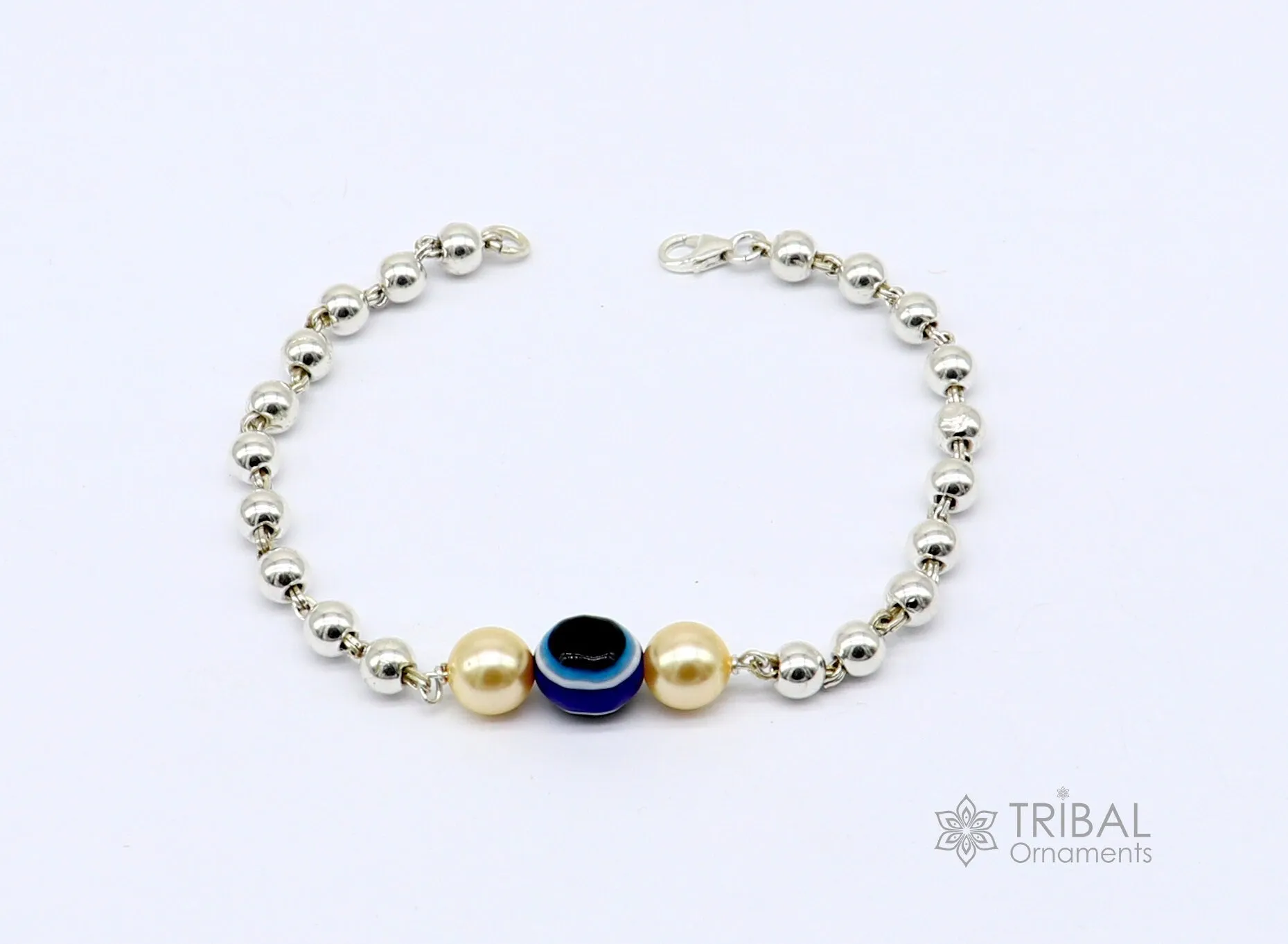 925 sterling silver handmade silver beaded evil eye bracelet, amazing stylish unisex cultural trendy bracelet all sizes jewelry sbr466