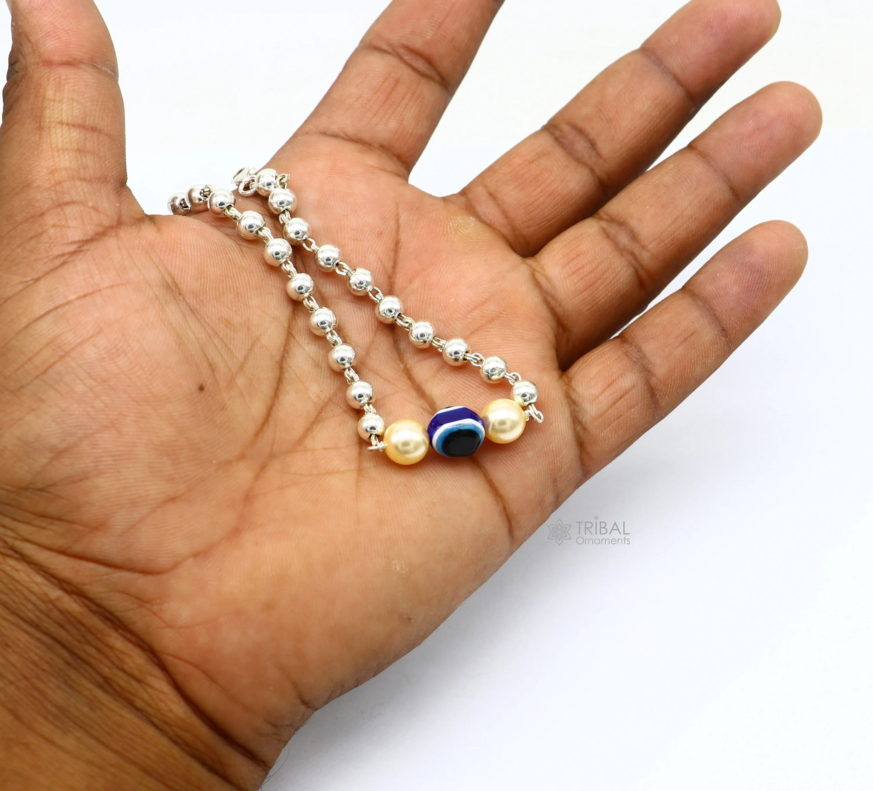 925 sterling silver handmade silver beaded evil eye bracelet, amazing stylish unisex cultural trendy bracelet all sizes jewelry sbr466