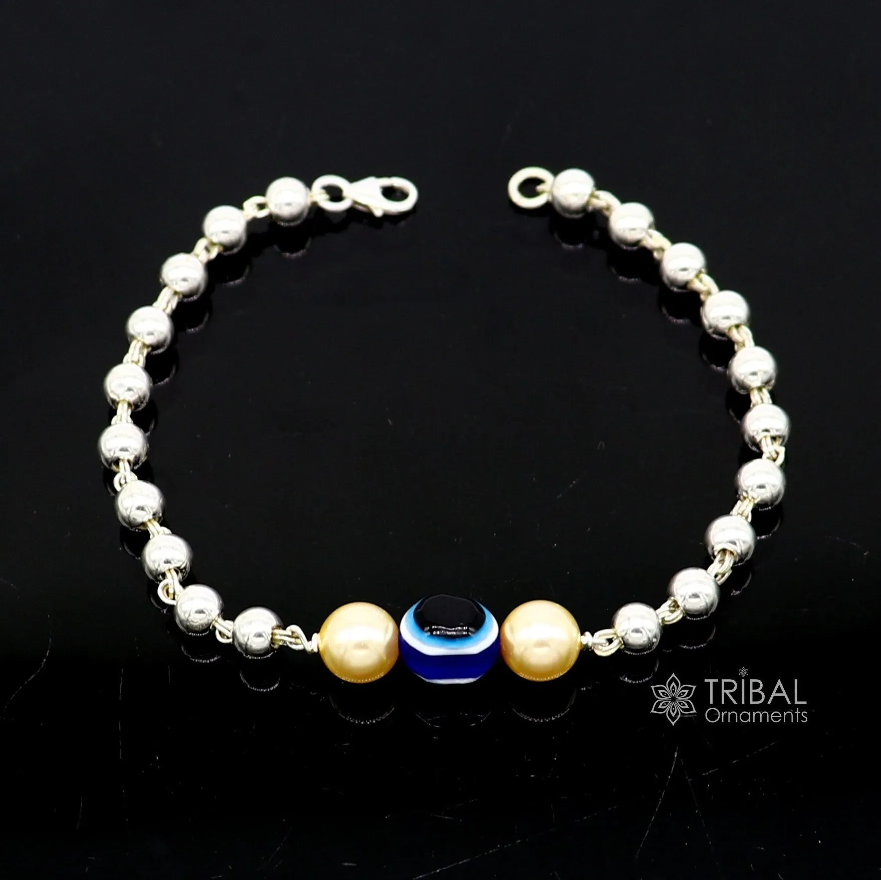 925 sterling silver handmade silver beaded evil eye bracelet, amazing stylish unisex cultural trendy bracelet all sizes jewelry sbr466