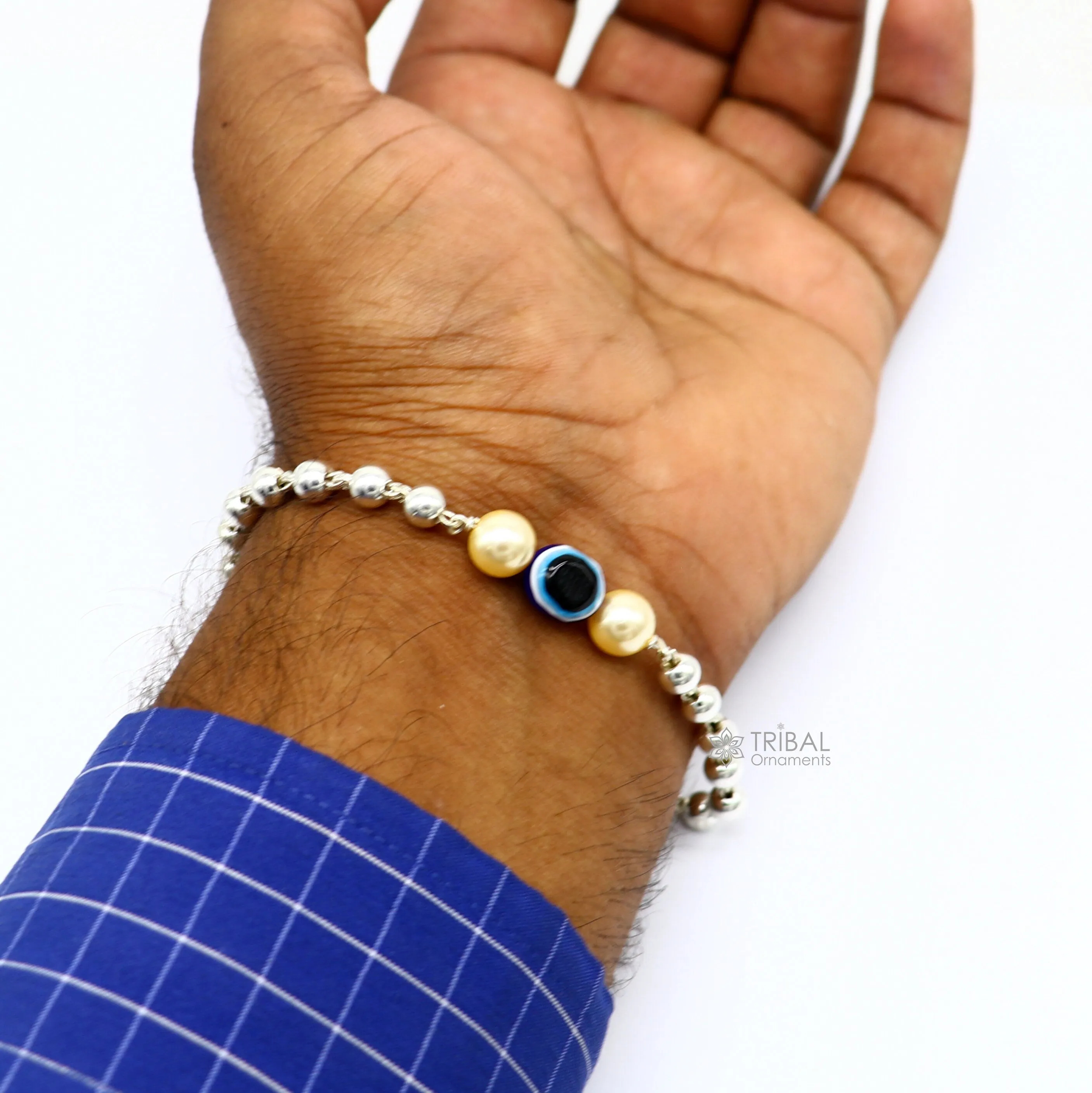 925 sterling silver handmade silver beaded evil eye bracelet, amazing stylish unisex cultural trendy bracelet all sizes jewelry sbr466