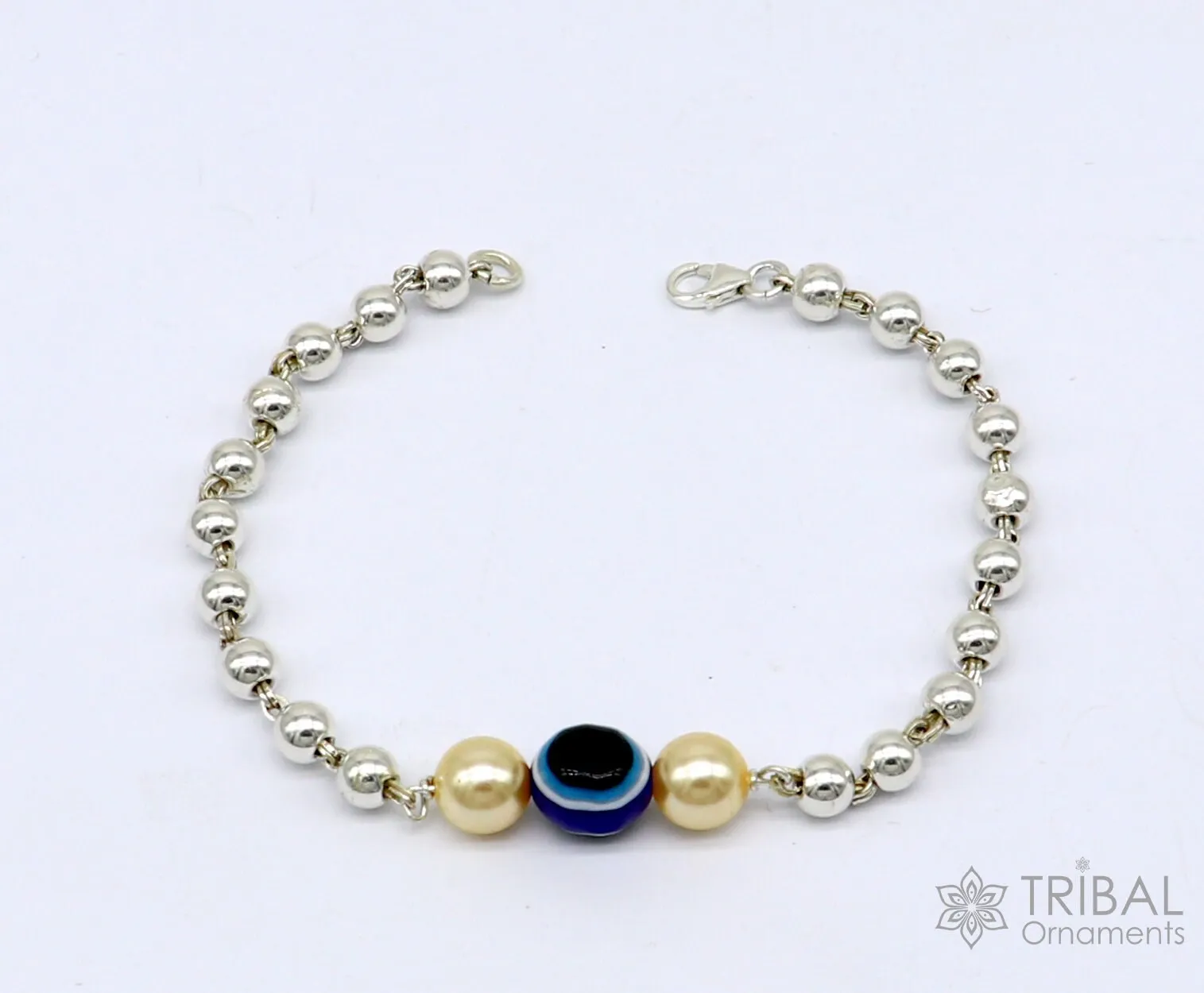 925 sterling silver handmade silver beaded evil eye bracelet, amazing stylish unisex cultural trendy bracelet all sizes jewelry sbr466