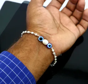 925 sterling silver handmade silver beaded evil eye bracelet, chunky stylish unisex cultural trendy bracelet all sizes jewelry sbr470