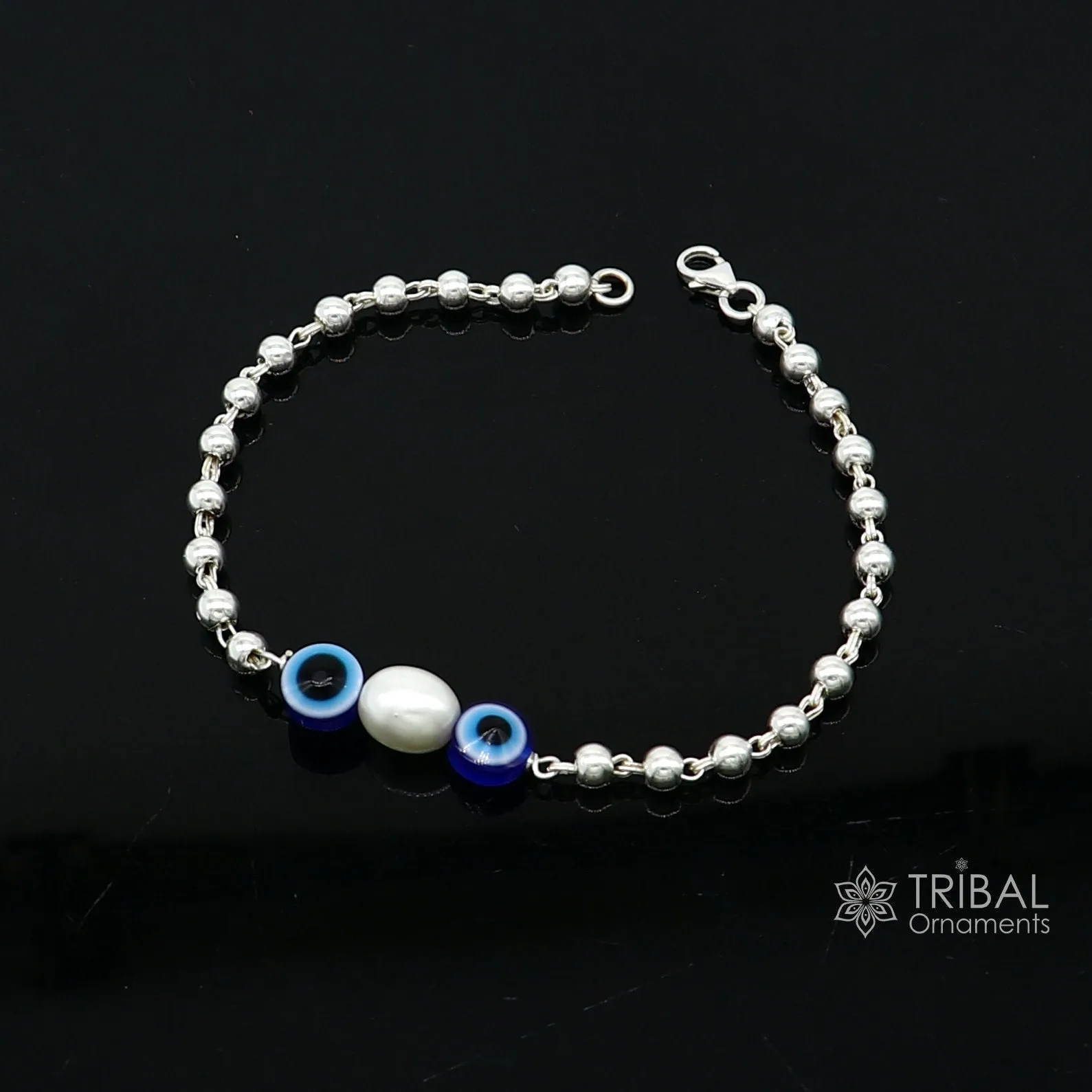 925 sterling silver handmade silver beaded evil eye bracelet, chunky stylish unisex cultural trendy bracelet all sizes jewelry sbr470