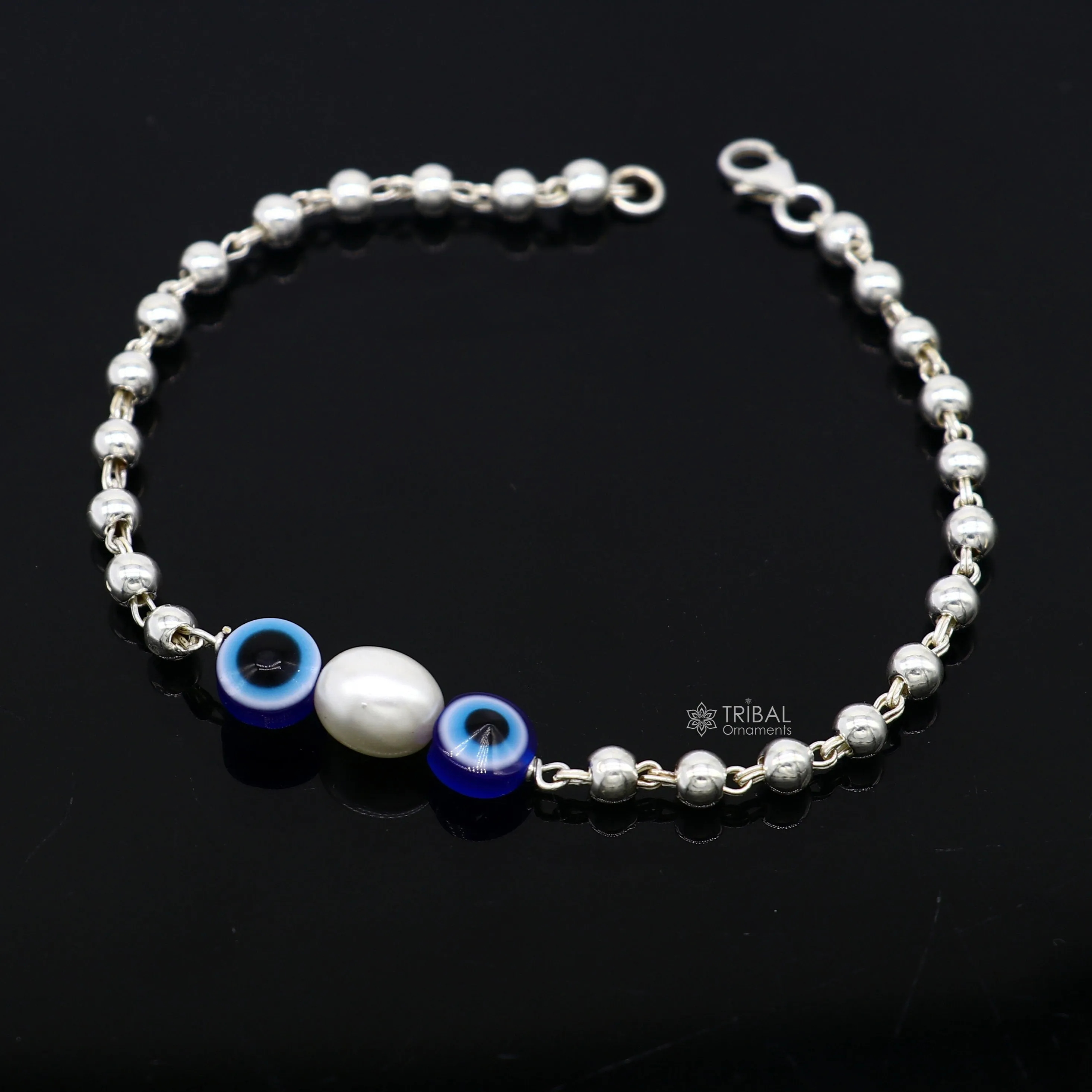 925 sterling silver handmade silver beaded evil eye bracelet, chunky stylish unisex cultural trendy bracelet all sizes jewelry sbr470