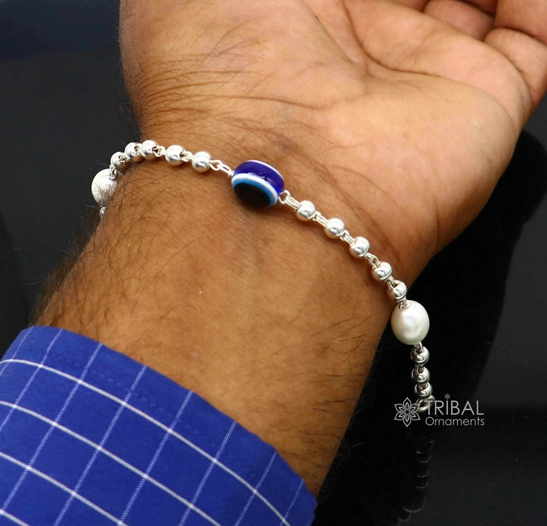 925 sterling silver handmade silver beaded evil eye bracelet, stylish unisex cultural trendy bracelet all sizes jewelry sbr471