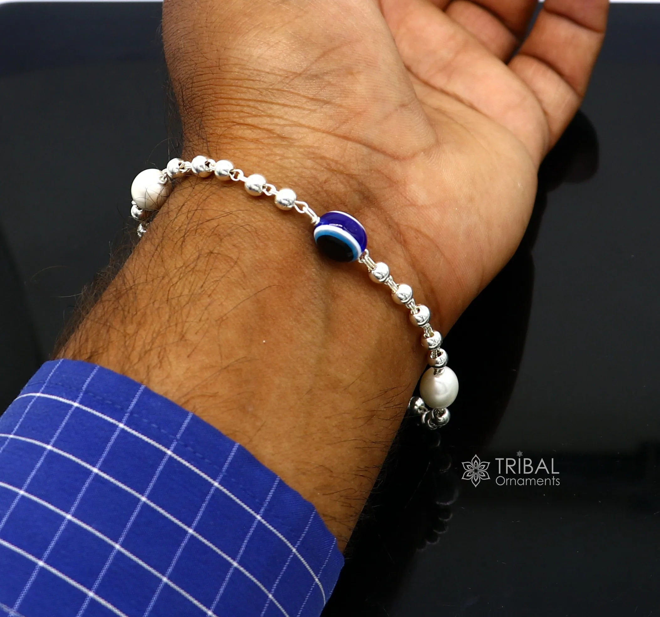 925 sterling silver handmade silver beaded evil eye bracelet, stylish unisex cultural trendy bracelet all sizes jewelry sbr471