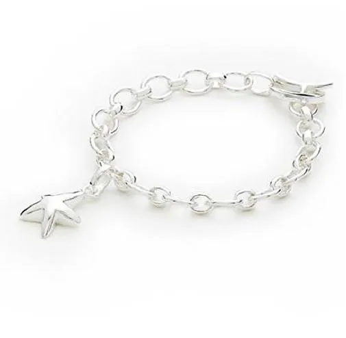 925 Sterling Silver Plated 'Starfish' T-Bar Quality Charm Bracelet