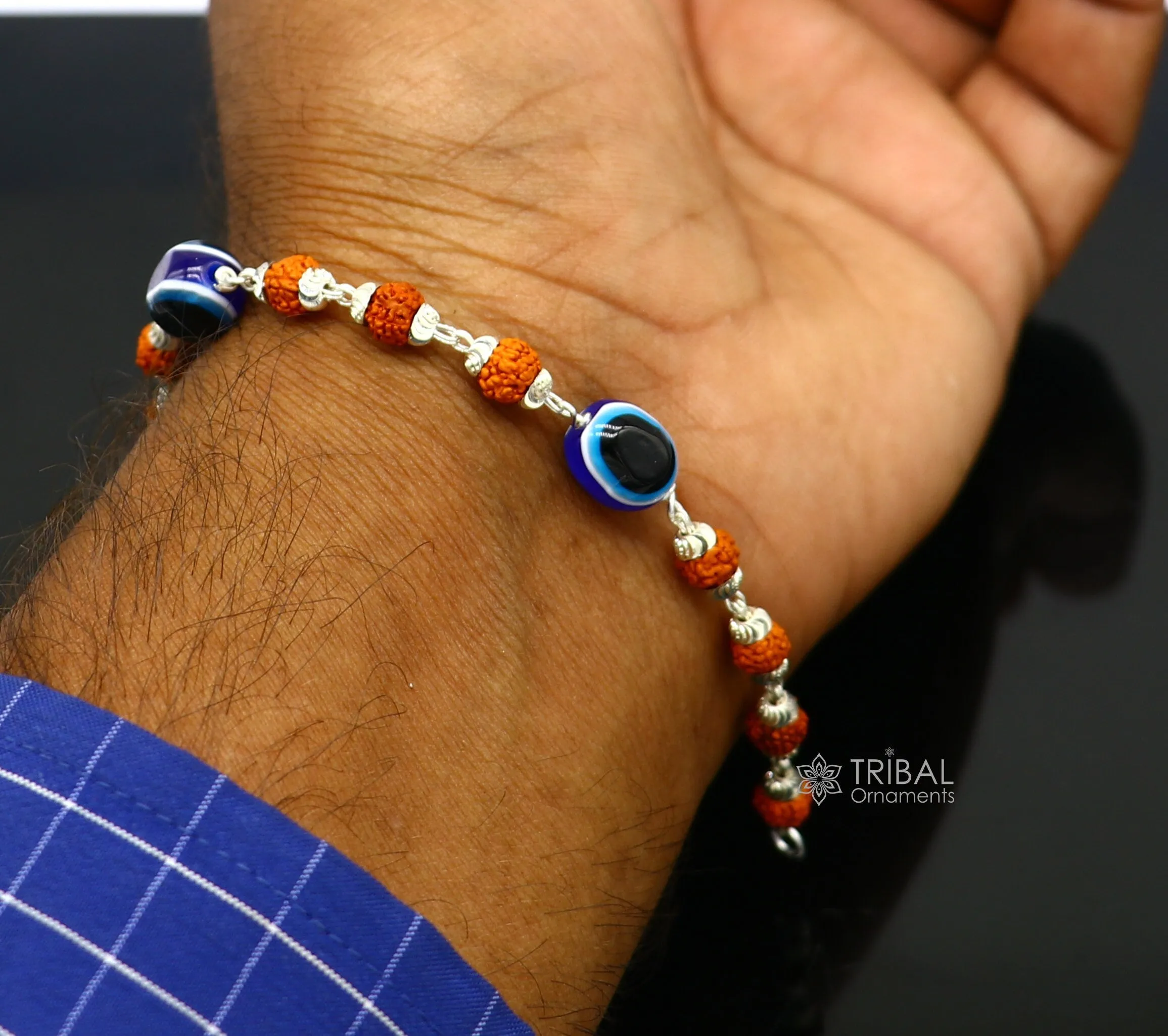 925 sterling silver Rudraksha beads with evil eye bracelet, stylish unisex cultural trendy handmade bracelet all sizes jewelry sbr472