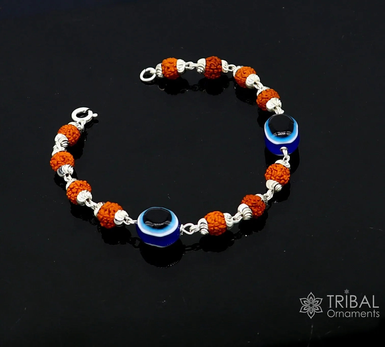 925 sterling silver Rudraksha beads with evil eye bracelet, stylish unisex cultural trendy handmade bracelet all sizes jewelry sbr472