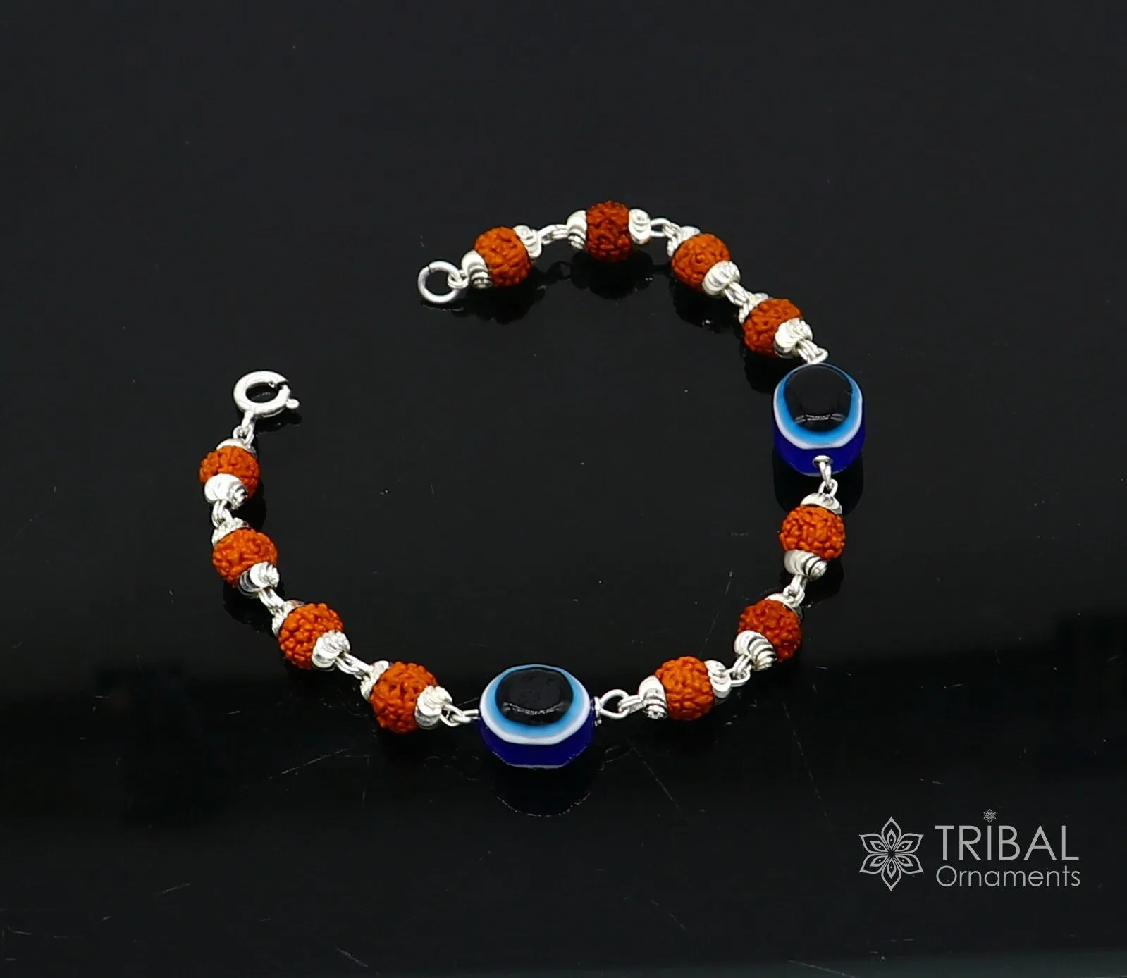 925 sterling silver Rudraksha beads with evil eye bracelet, stylish unisex cultural trendy handmade bracelet all sizes jewelry sbr472