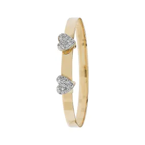 9CT GOLD BABIES' EXPANDABLE CZ DOUBLE HEART BANGLE