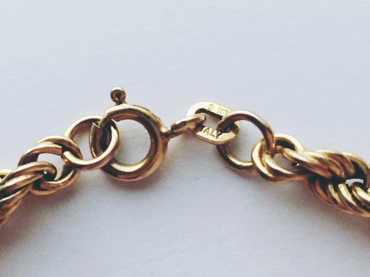 9ct Yellow Gold Bracelet Twist Rope / Curb Bracelet Fully Hallmarked 1970s