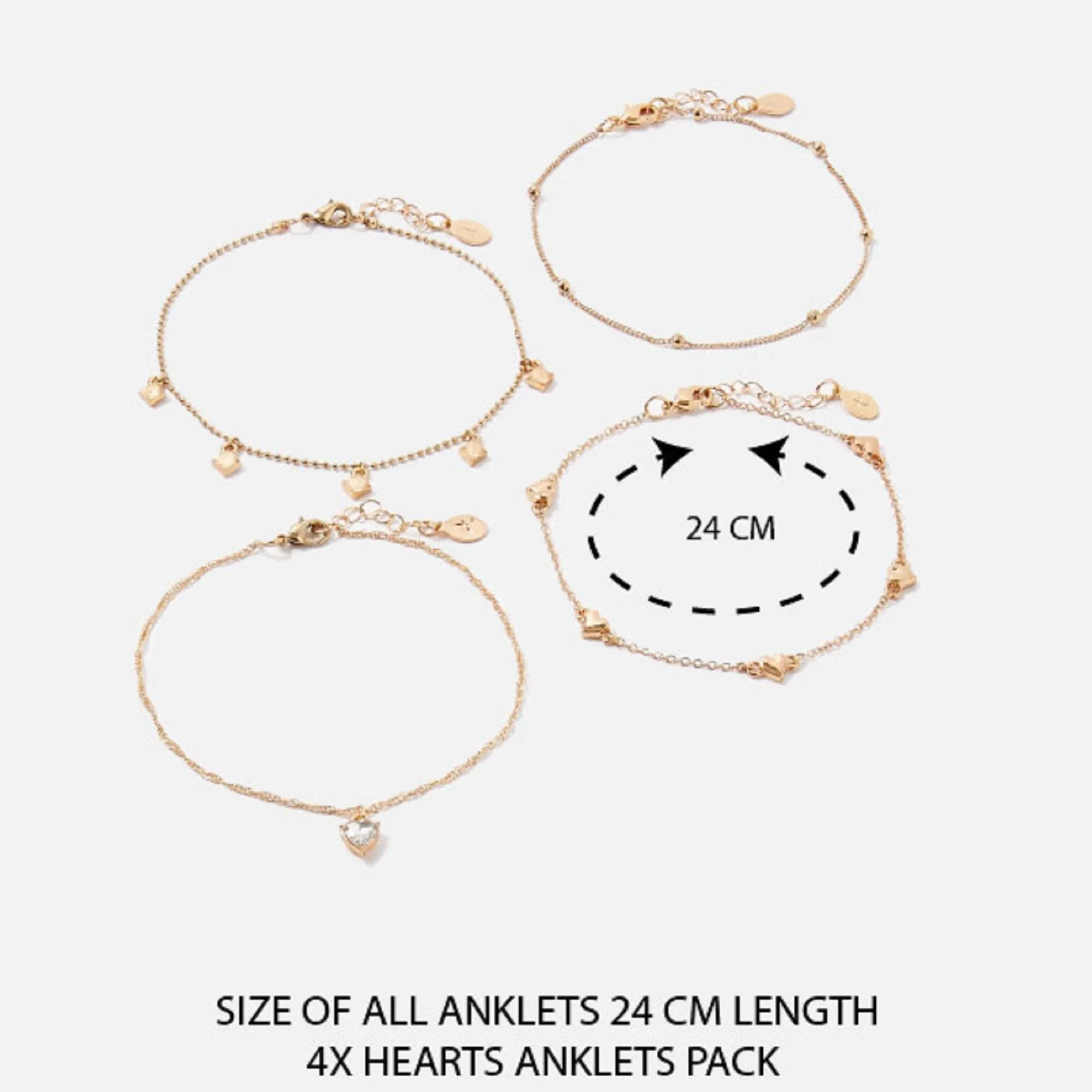 Accessorize London Women's Gold pack of 4 Hearts Anklet Pack Jewellery