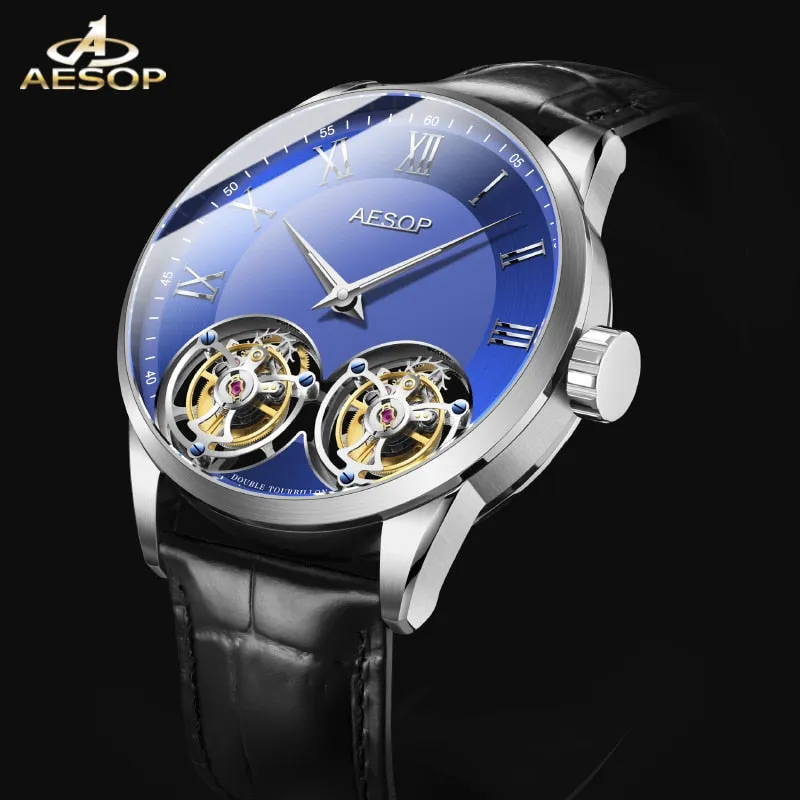 AESOP AAA   Real Double Tourbillon Movement Men&#39;s Mechanical Watches Original Brand Men&#39;s Watch Luxury Sapphire Waterproof Clock