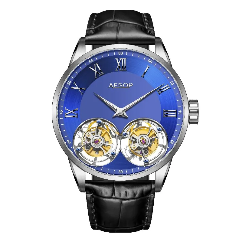 AESOP AAA   Real Double Tourbillon Movement Men&#39;s Mechanical Watches Original Brand Men&#39;s Watch Luxury Sapphire Waterproof Clock
