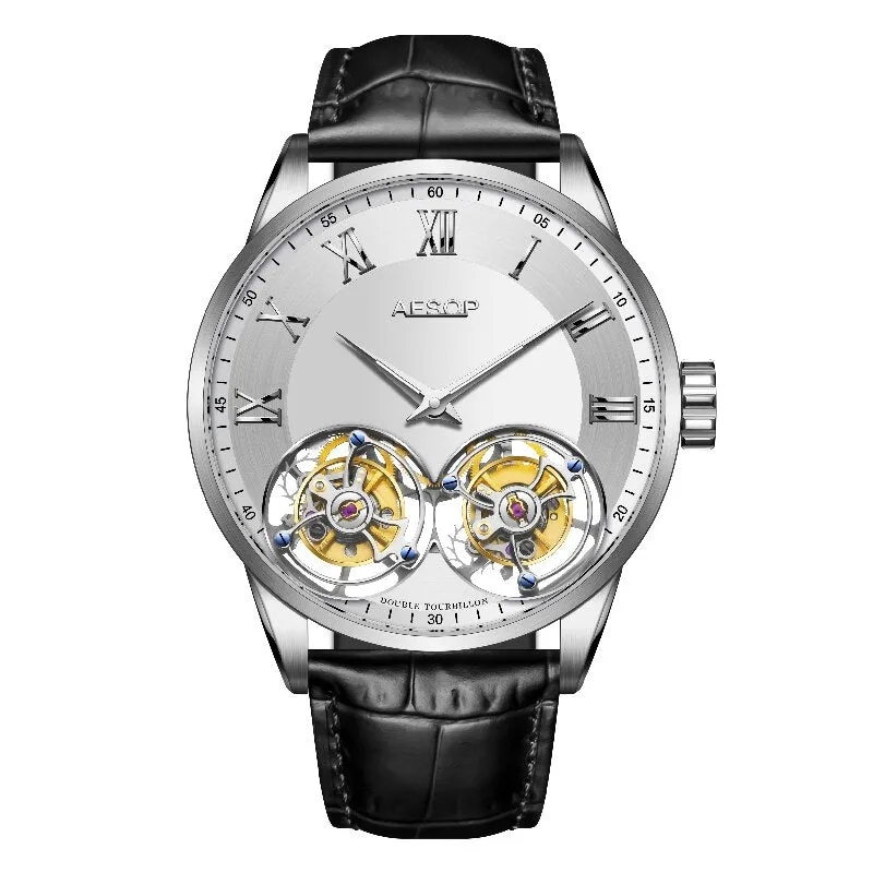 AESOP AAA   Real Double Tourbillon Movement Men&#39;s Mechanical Watches Original Brand Men&#39;s Watch Luxury Sapphire Waterproof Clock