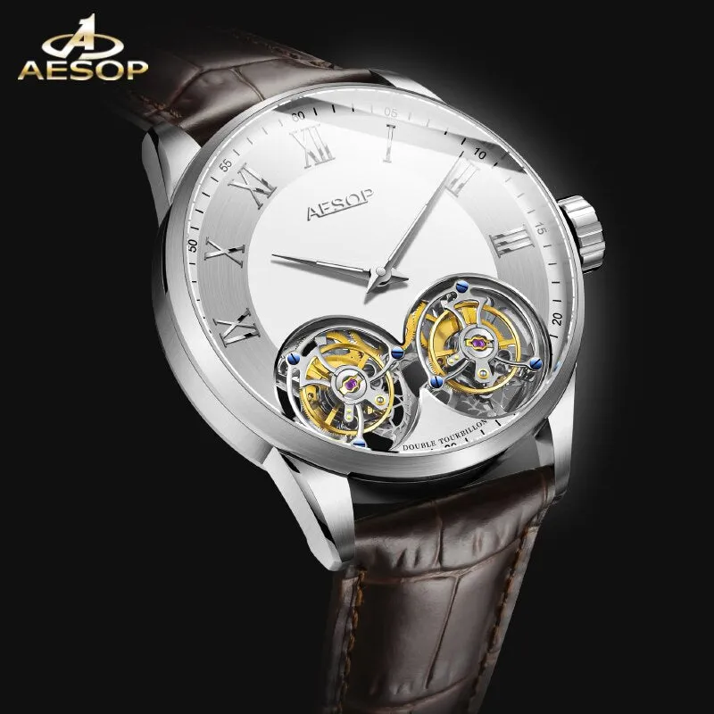 AESOP AAA   Real Double Tourbillon Movement Men&#39;s Mechanical Watches Original Brand Men&#39;s Watch Luxury Sapphire Waterproof Clock