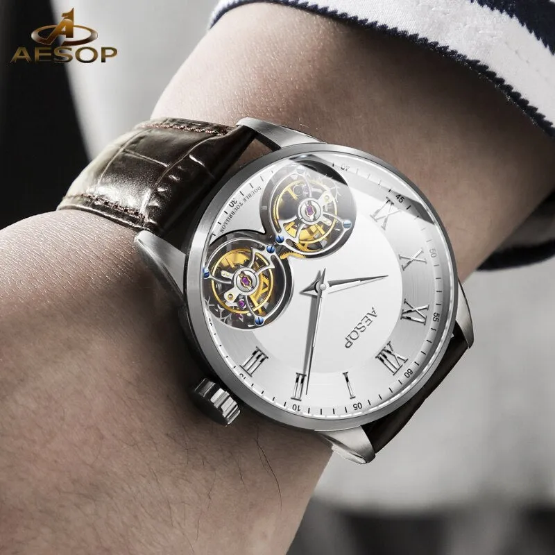 AESOP AAA   Real Double Tourbillon Movement Men&#39;s Mechanical Watches Original Brand Men&#39;s Watch Luxury Sapphire Waterproof Clock