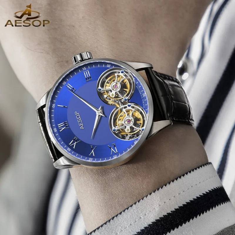 AESOP AAA   Real Double Tourbillon Movement Men&#39;s Mechanical Watches Original Brand Men&#39;s Watch Luxury Sapphire Waterproof Clock
