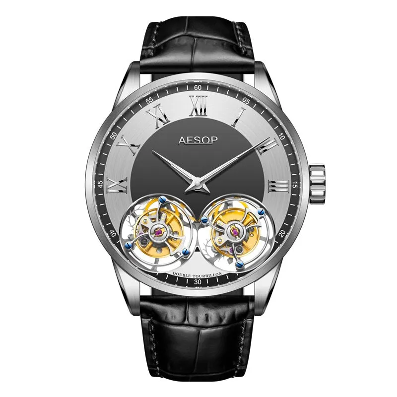 AESOP AAA   Real Double Tourbillon Movement Men&#39;s Mechanical Watches Original Brand Men&#39;s Watch Luxury Sapphire Waterproof Clock
