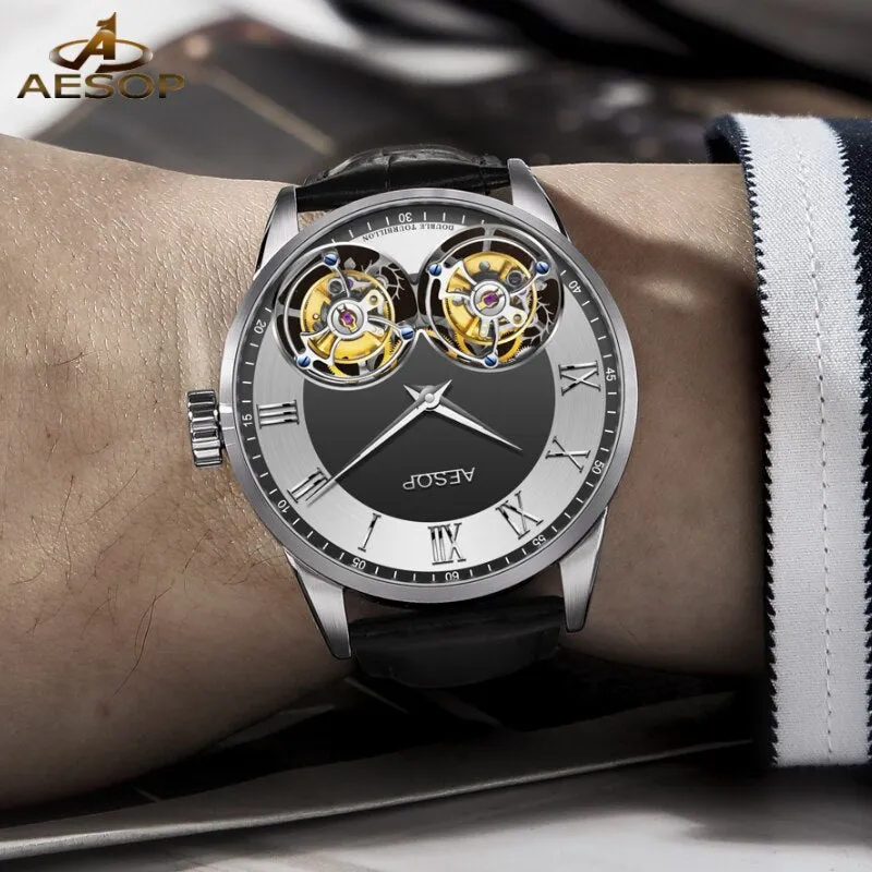 AESOP AAA   Real Double Tourbillon Movement Men&#39;s Mechanical Watches Original Brand Men&#39;s Watch Luxury Sapphire Waterproof Clock