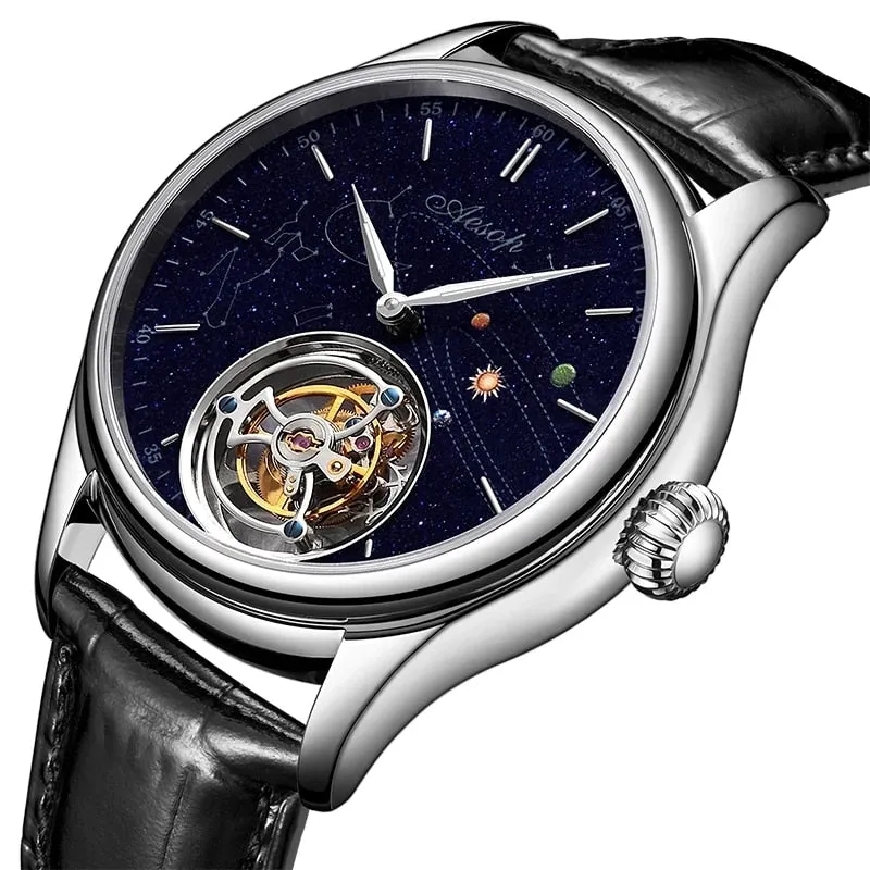 Aesop Manual Tourbillon Mechanical Watch For Men Sapphire Flying Movement Steel Mens Watch Luxury Waterproof orologio uomo 7025