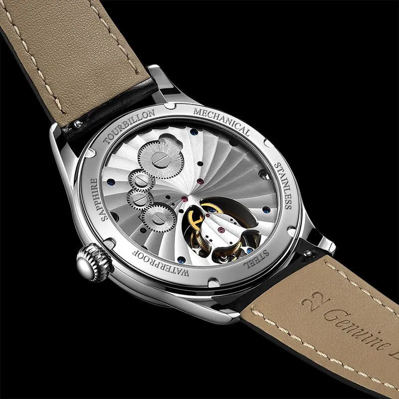 Aesop Manual Tourbillon Mechanical Watch For Men Sapphire Flying Movement Steel Mens Watch Luxury Waterproof orologio uomo 7025