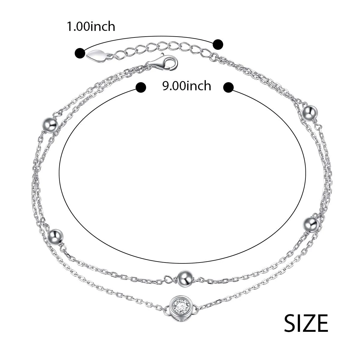 Anklet for Women 925 Sterling Silver Adjustable Foot Beaded Heart /Cubic zirconia Charm Ankle Bracelet Anklets Jewelry Style A