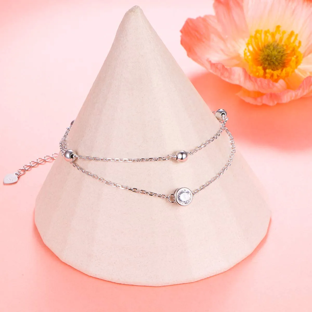 Anklet for Women 925 Sterling Silver Adjustable Foot Beaded Heart /Cubic zirconia Charm Ankle Bracelet Anklets Jewelry Style A