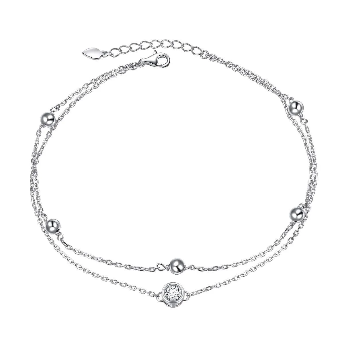 Anklet for Women 925 Sterling Silver Adjustable Foot Beaded Heart /Cubic zirconia Charm Ankle Bracelet Anklets Jewelry Style A