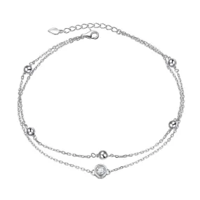 Anklet for Women 925 Sterling Silver Adjustable Foot Beaded Heart /Cubic zirconia Charm Ankle Bracelet Anklets Jewelry Style A