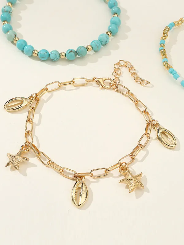Beaded Chains Tasseled Triple Layered Anklets