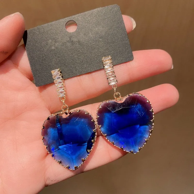 Big Statement Transparent Crystal Love Heart Dangle Earrings For Women