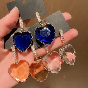 Big Statement Transparent Crystal Love Heart Dangle Earrings For Women