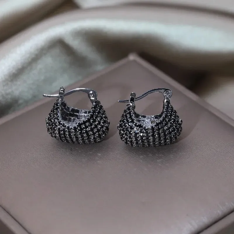 Black Crystal U-Shaped Bag Earrings