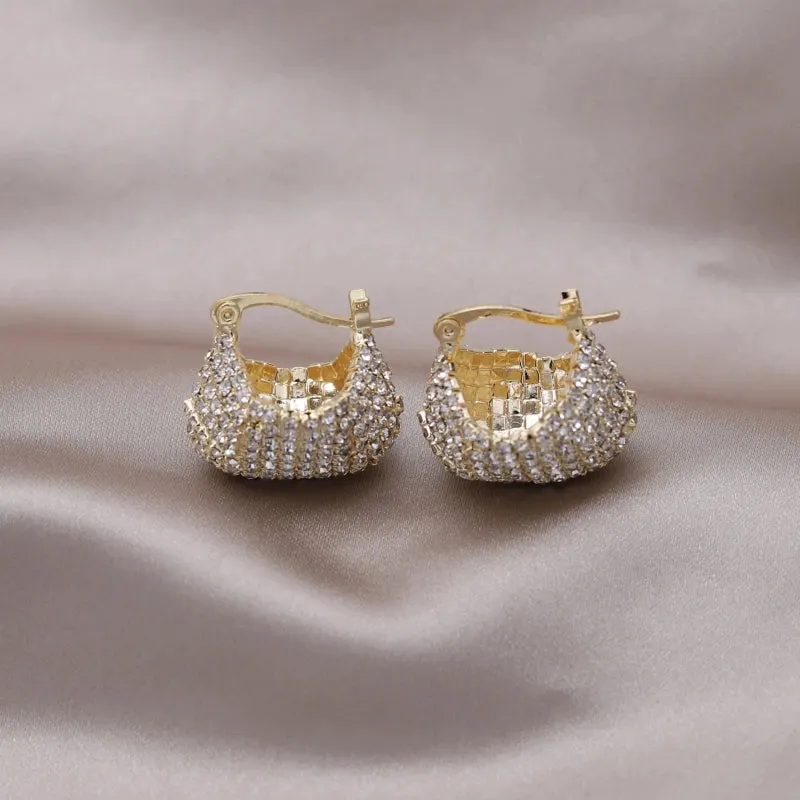 Black Crystal U-Shaped Bag Earrings