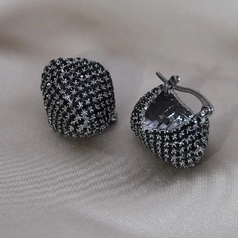 Black Crystal U-Shaped Bag Earrings
