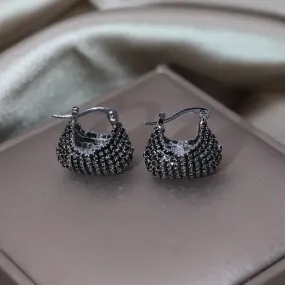 Black Crystal U-Shaped Bag Earrings