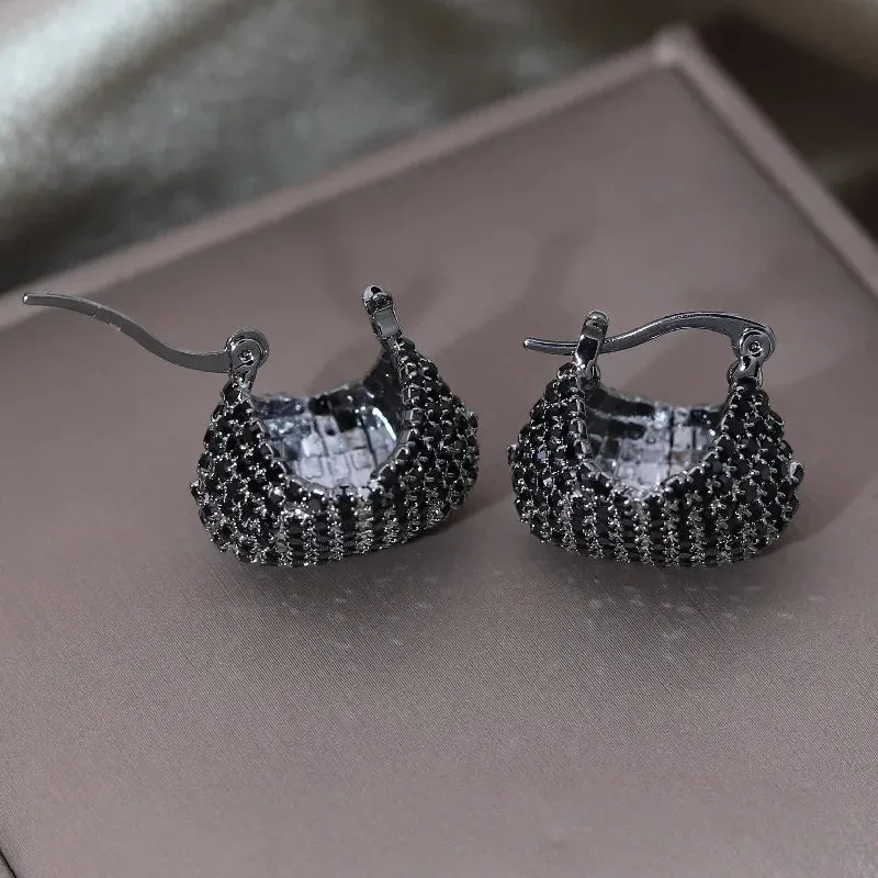 Black Crystal U-Shaped Bag Earrings