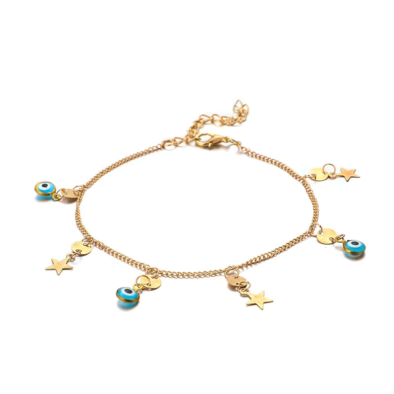 Bohemia Shell Evil Eye Star Charm Anklets for Women