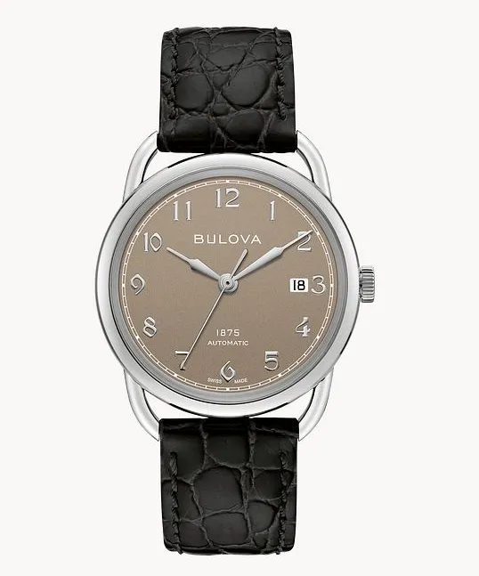 Bulova "Commodore" Black Leather & Stainless Steel Watch (I5723)