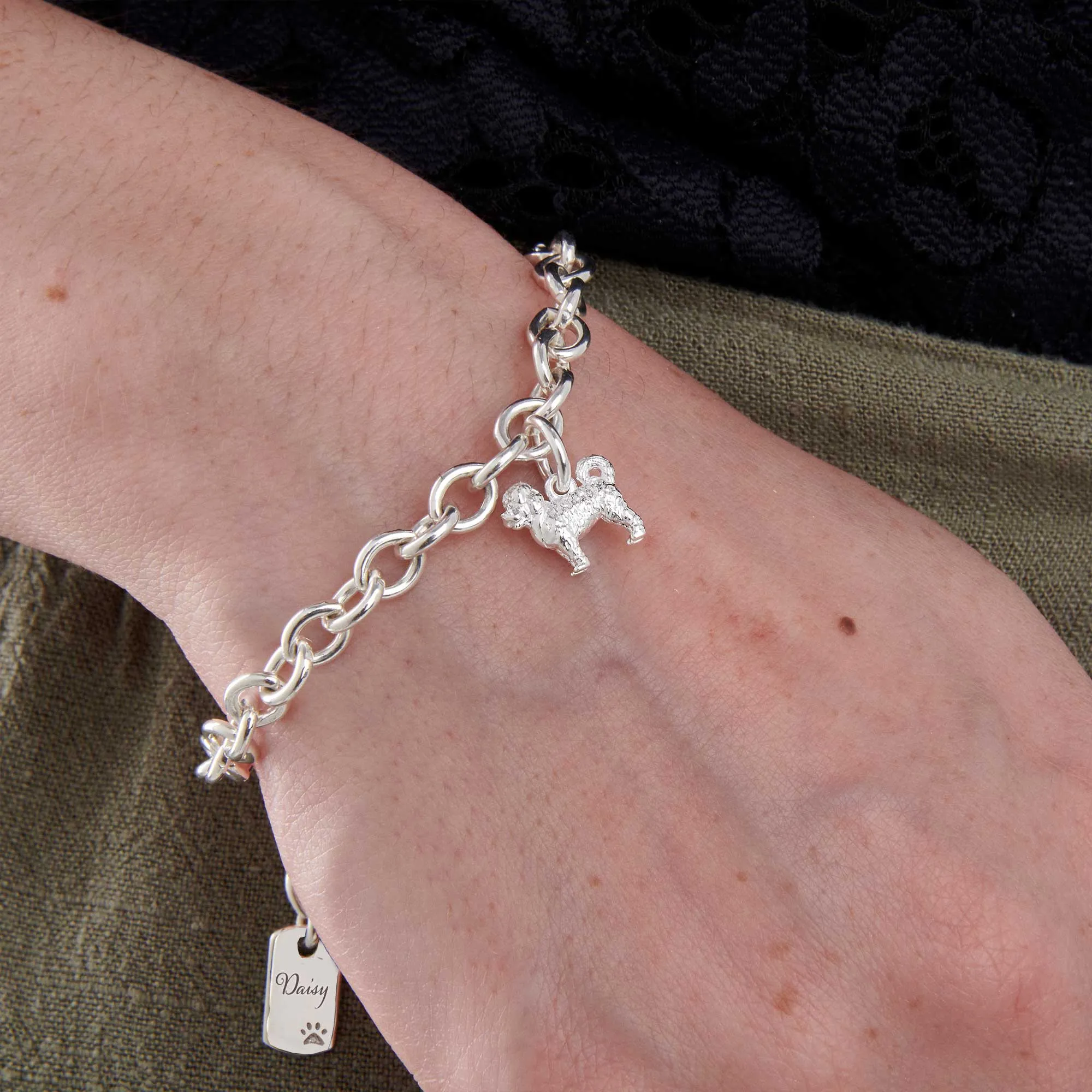 Cavapoo Silver Dog Charm Bracelet