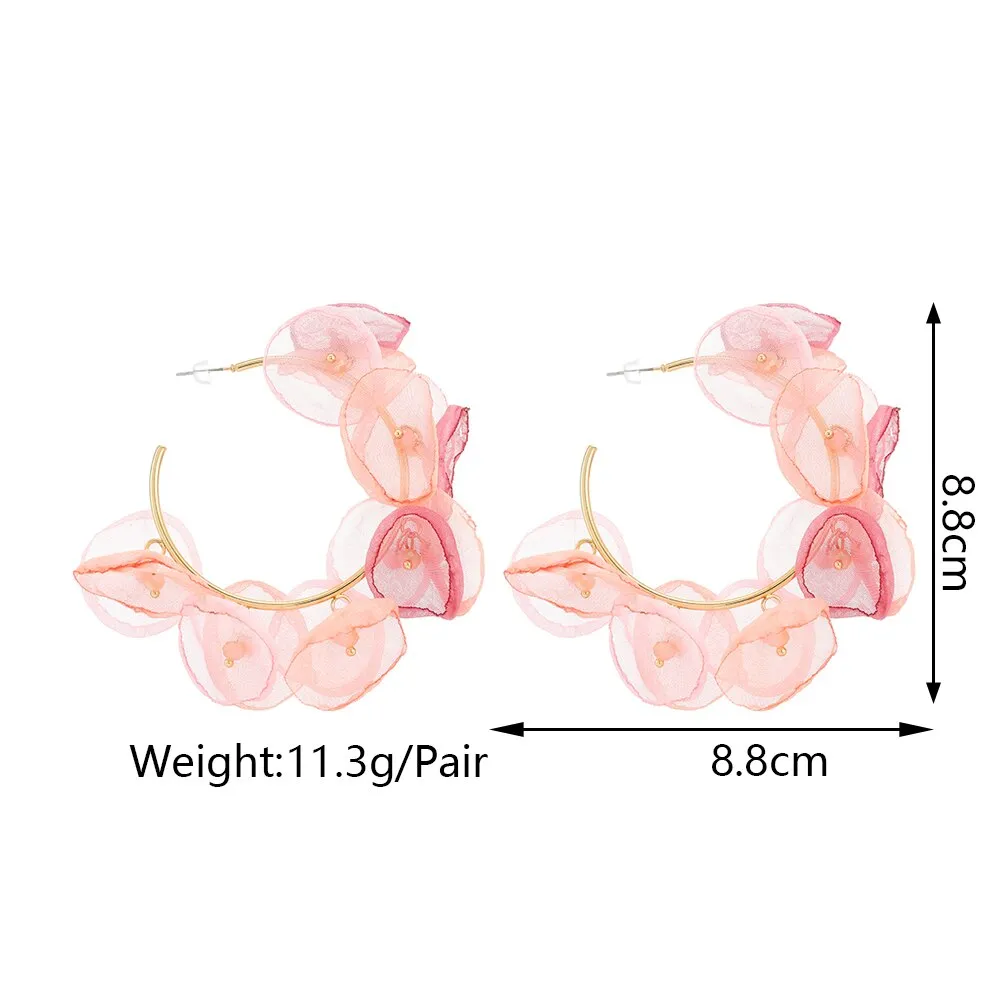 Charm Lace Rose Petals Simulated Pearl Circle Hoop Earrings For Women
