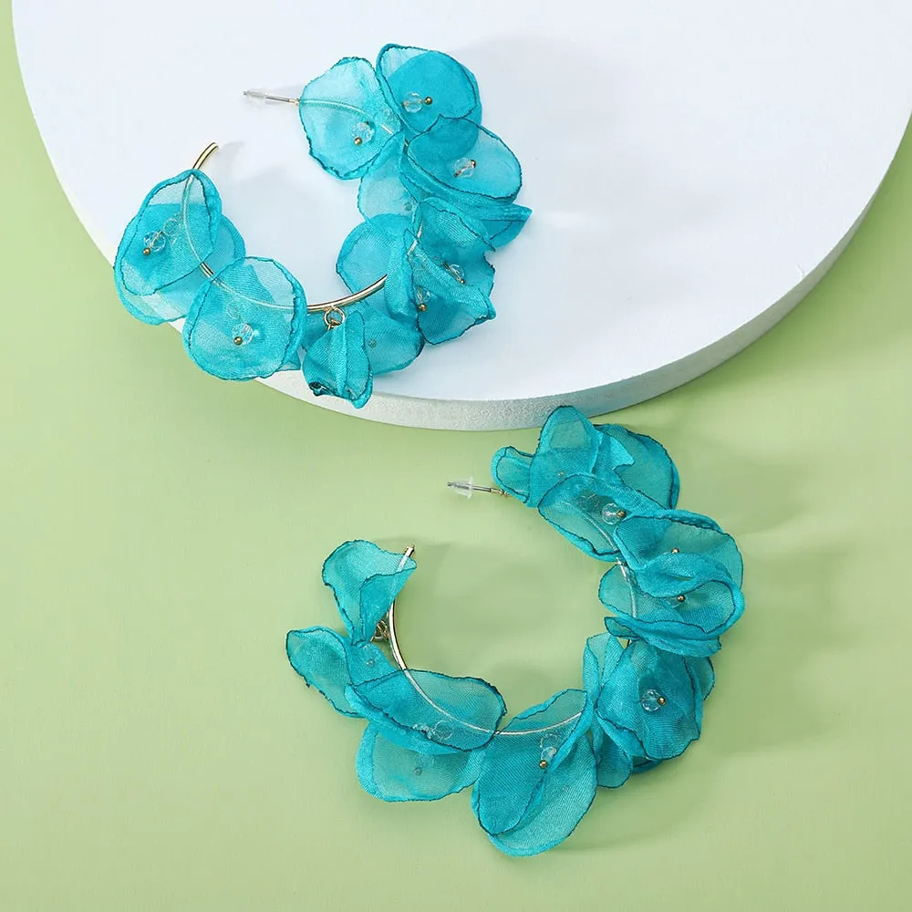 Charm Lace Rose Petals Simulated Pearl Circle Hoop Earrings For Women