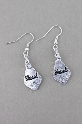 CLEAR CRYSTAL ACCENTED SILVERTONE 'BLESSED' MOROCCAN TEARDROP EARRINGS