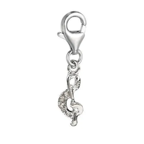 Clip on G-clef Music Note Charm Pendant for European Jewelry w/ Lobster Clasp