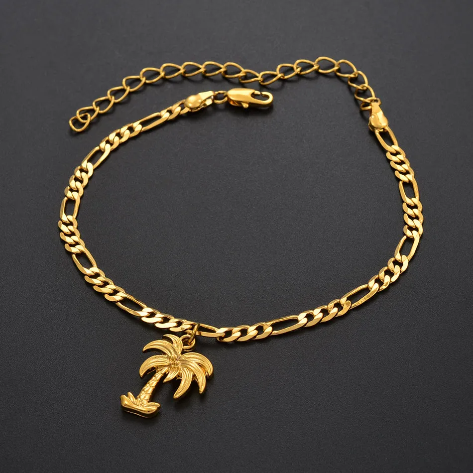 Coconut Tree Anklets Gold Color Jewelry Plant Charm Palm Foot Chains for Women