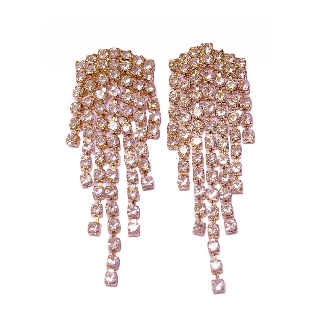 Contemporary White Diamante Crystal Studded Rose Gold-Toned Short Tassel Drop Earrings